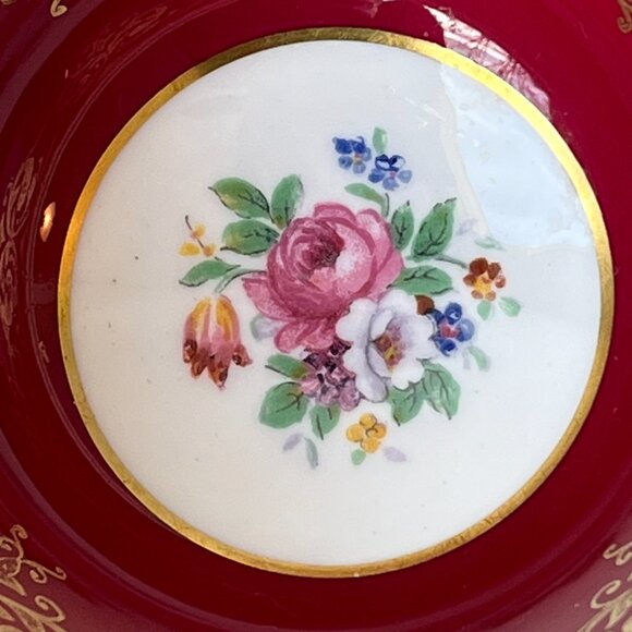 Aynsley England Bone China Tea Cup Ruby Red Floral Center 882 - Picture 5 of 16